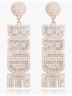 “BRIDE” Gold and Pearl Statement Drop Earrings